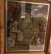 A 19h Century framed and glazed needlework study of King Solomon and his court, approx 56 cm x 46.