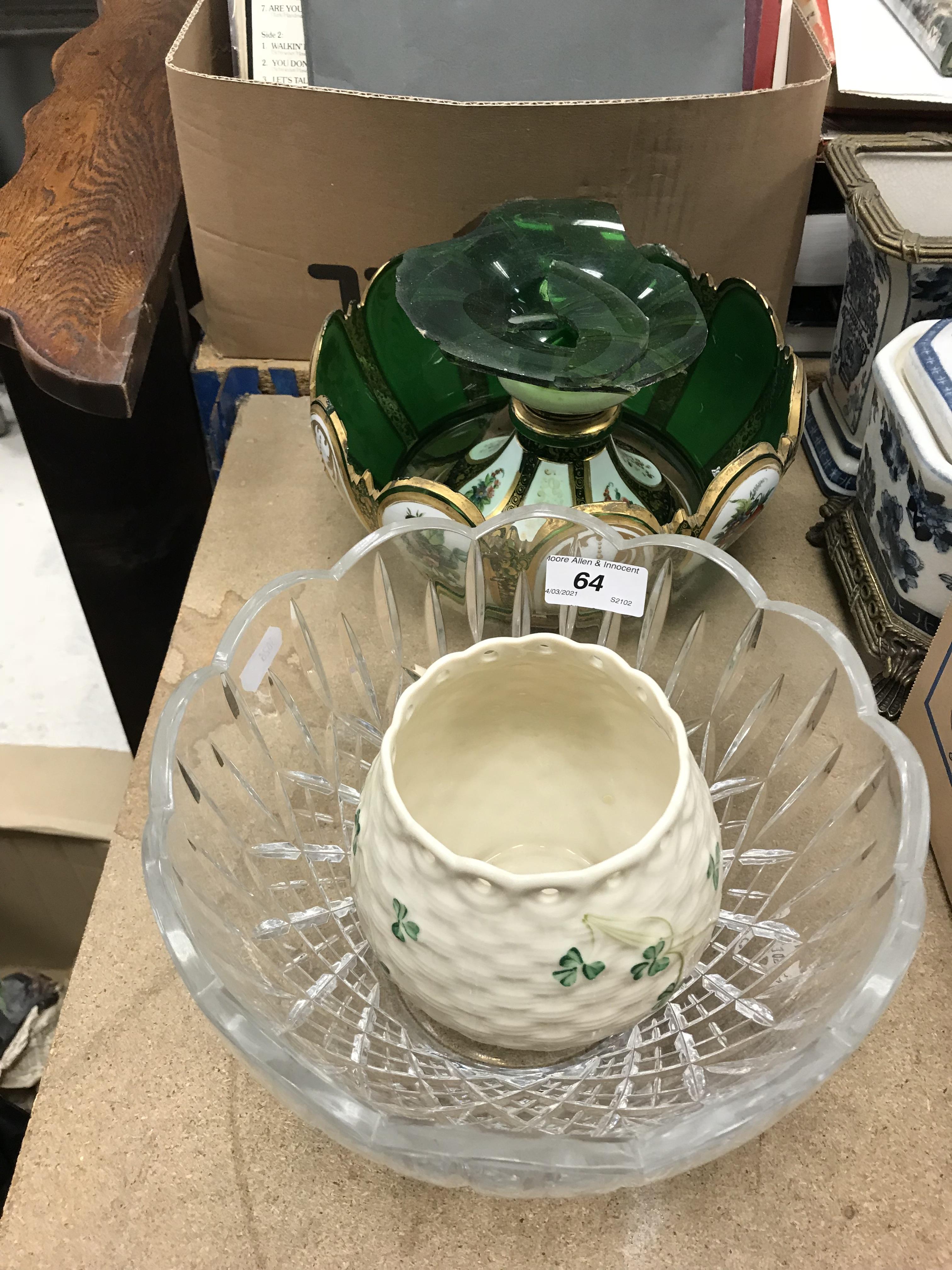 A Belleek vase with beige stamp to base, a Stuart cut glass fruit bowl, - Image 2 of 8