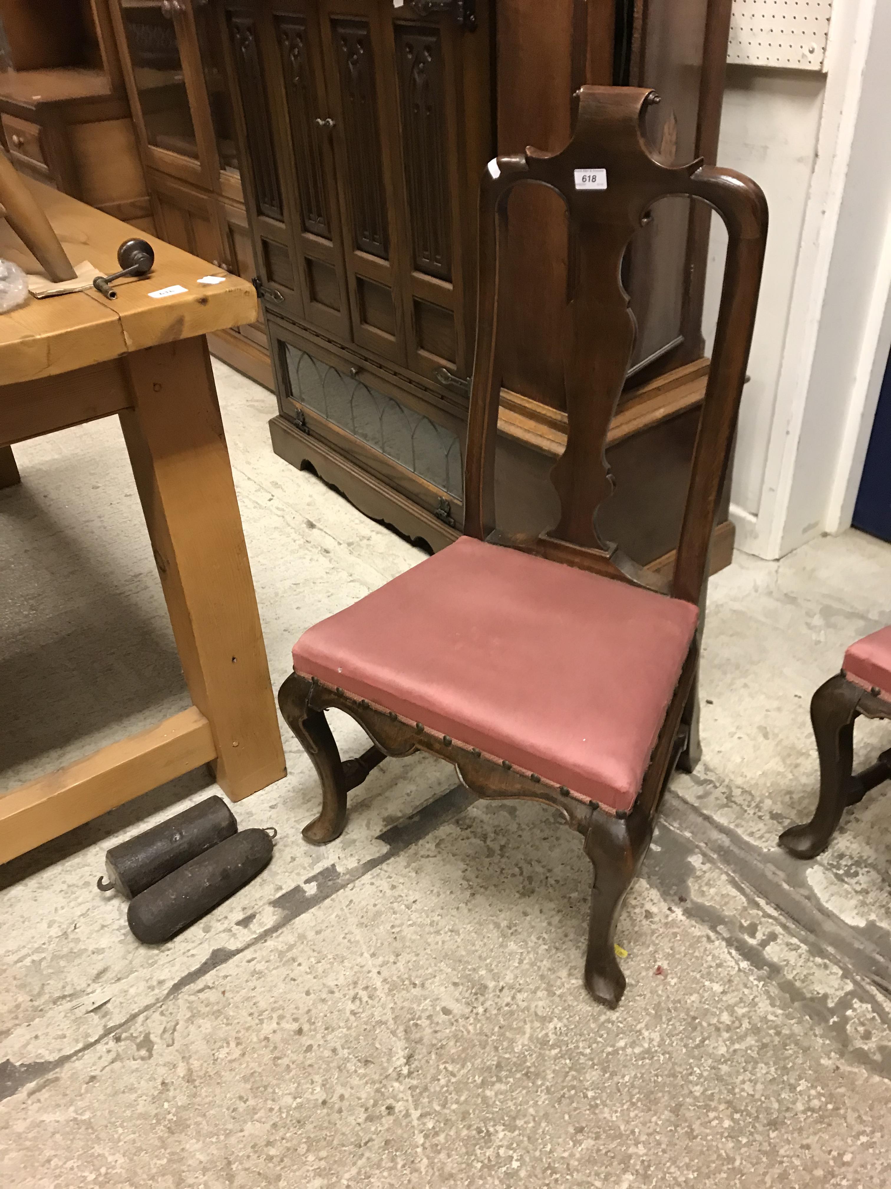 A pair of 18th Century walnut framed low chairs with scroll carved top rail and vase shaped back - Image 3 of 51