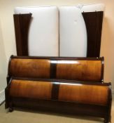 A modern cherry wood sleigh bed in the 19th Century French taste with ViSprung twin base,