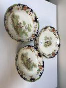 A 16 piece Royal Doulton "Temple" pattern transfer decorated dessert service comprising two oval