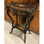 A late 19th Century ebonised and marquetry inlaid work table,