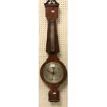 A 19th Century mahogany banjo barometer thermometer with alcohol thermometer and circular silvered