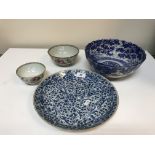 A collection of Oriental china wares comprising Chinese 19th Century blue and white stylised floral