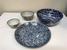A collection of Oriental china wares comprising Chinese 19th Century blue and white stylised floral