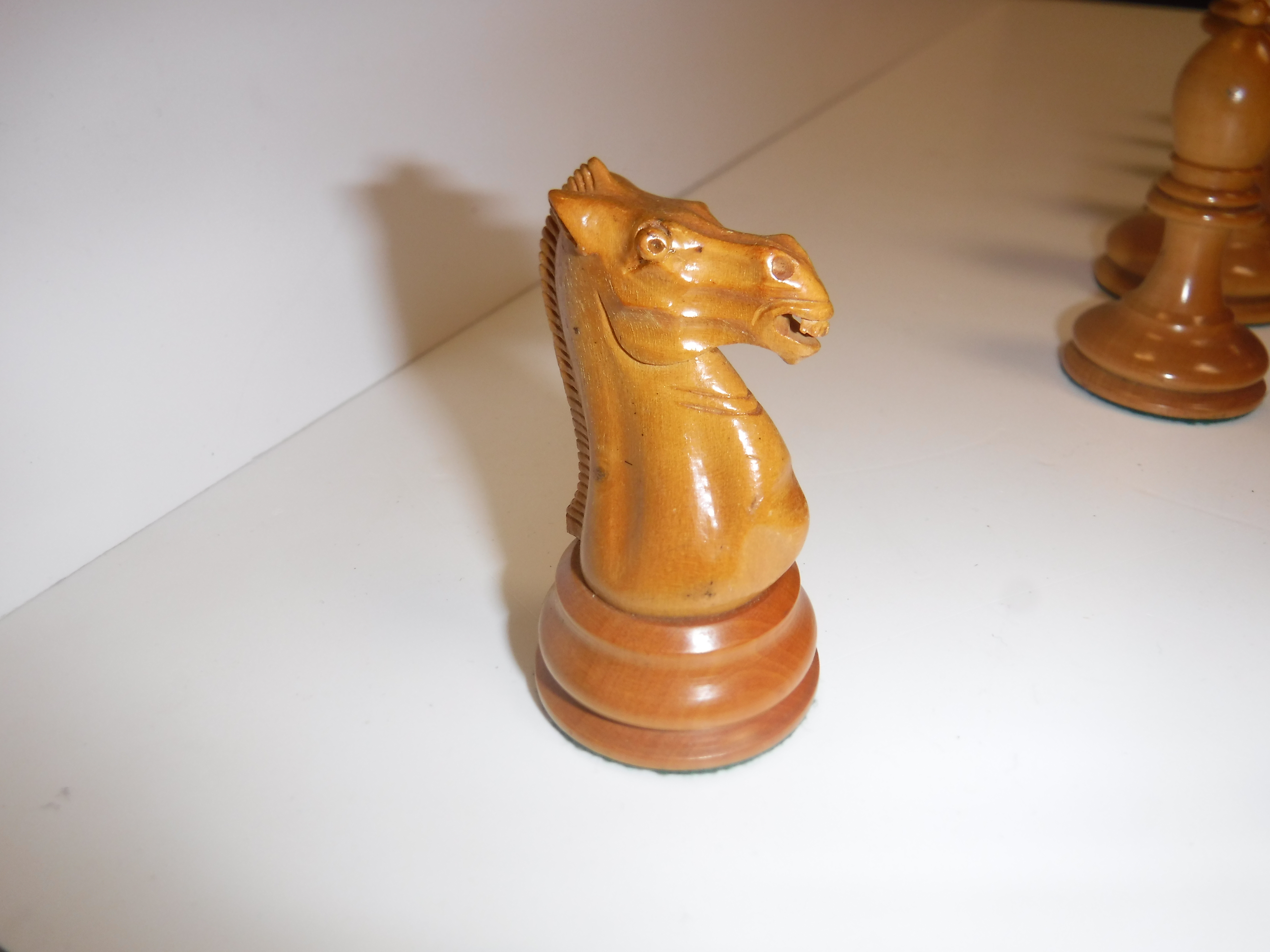 A Staunton chess set by Jacques & Son of London in boxwood and ebonised form (one rook with dog - Image 7 of 25