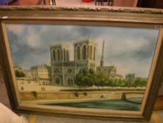 M F LEYS "Notre Dame", oil on canvas, signed lower left, approx 61 cm x 92 cm,