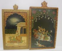 20TH CENTURY MUGHAL SCHOOL "Man and woman carressing in moonlight with bowls of fruit in