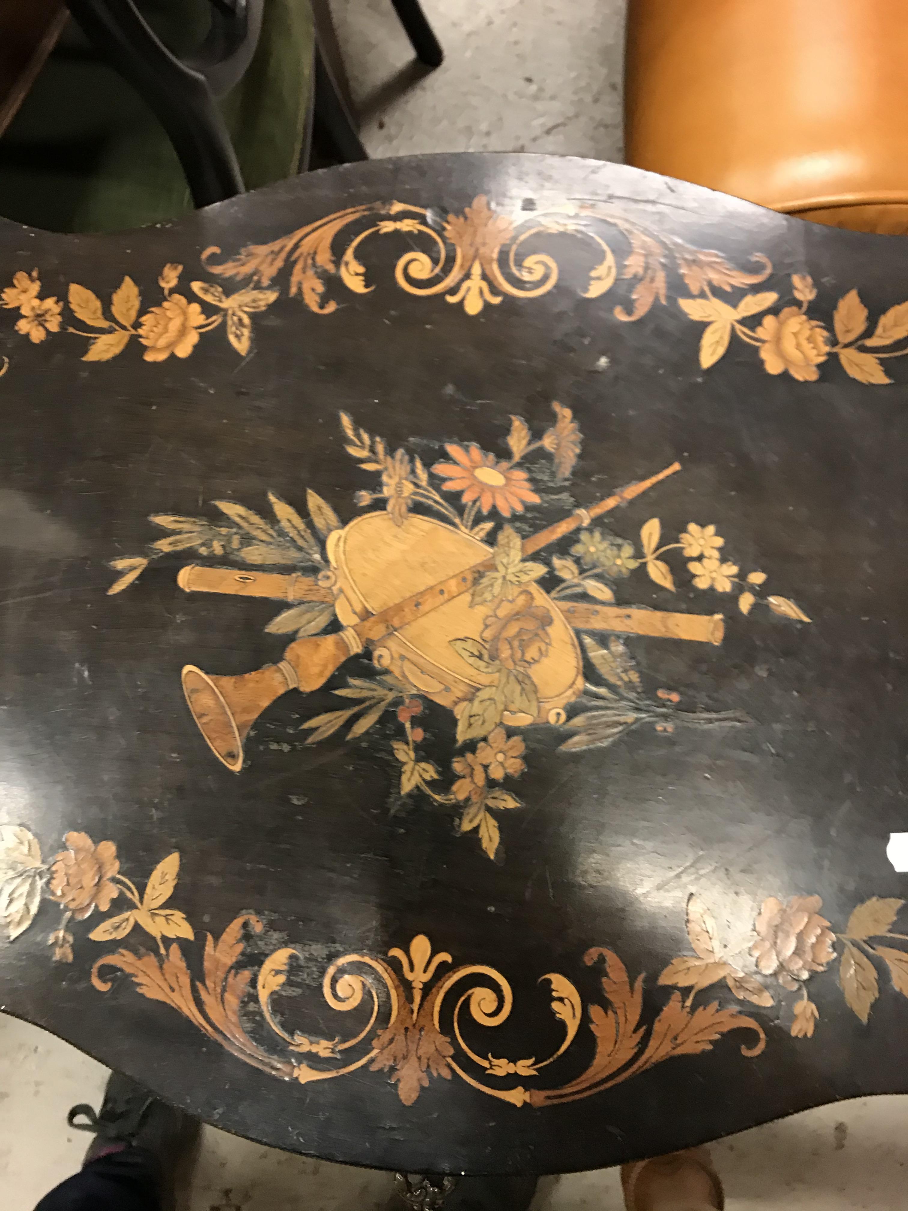 A late 19th Century ebonised and marquetry inlaid work table, - Image 4 of 23