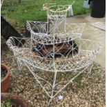 A painted wirework three tier D shaped plant stand,