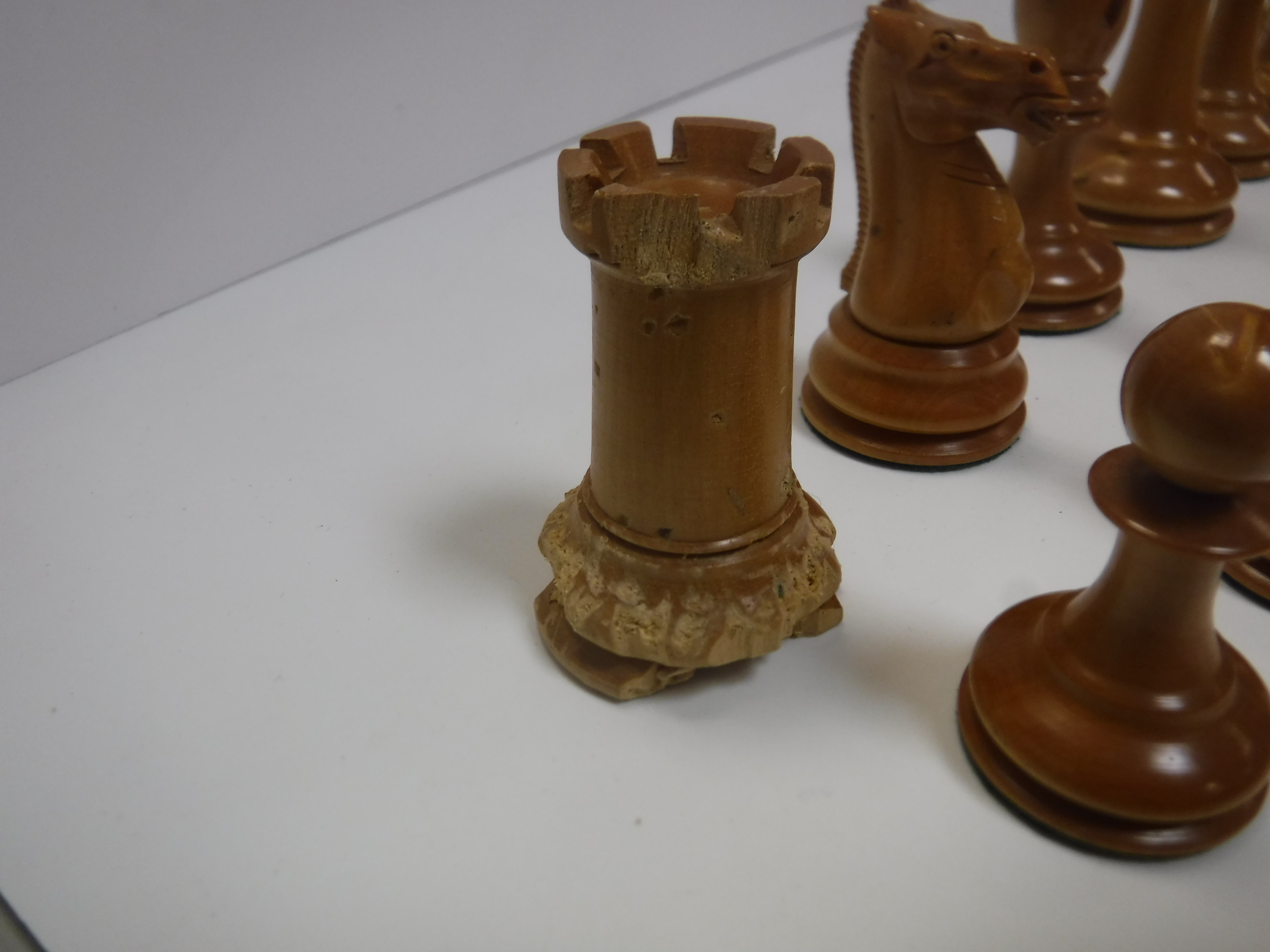 A Staunton chess set by Jacques & Son of London in boxwood and ebonised form (one rook with dog - Image 3 of 25