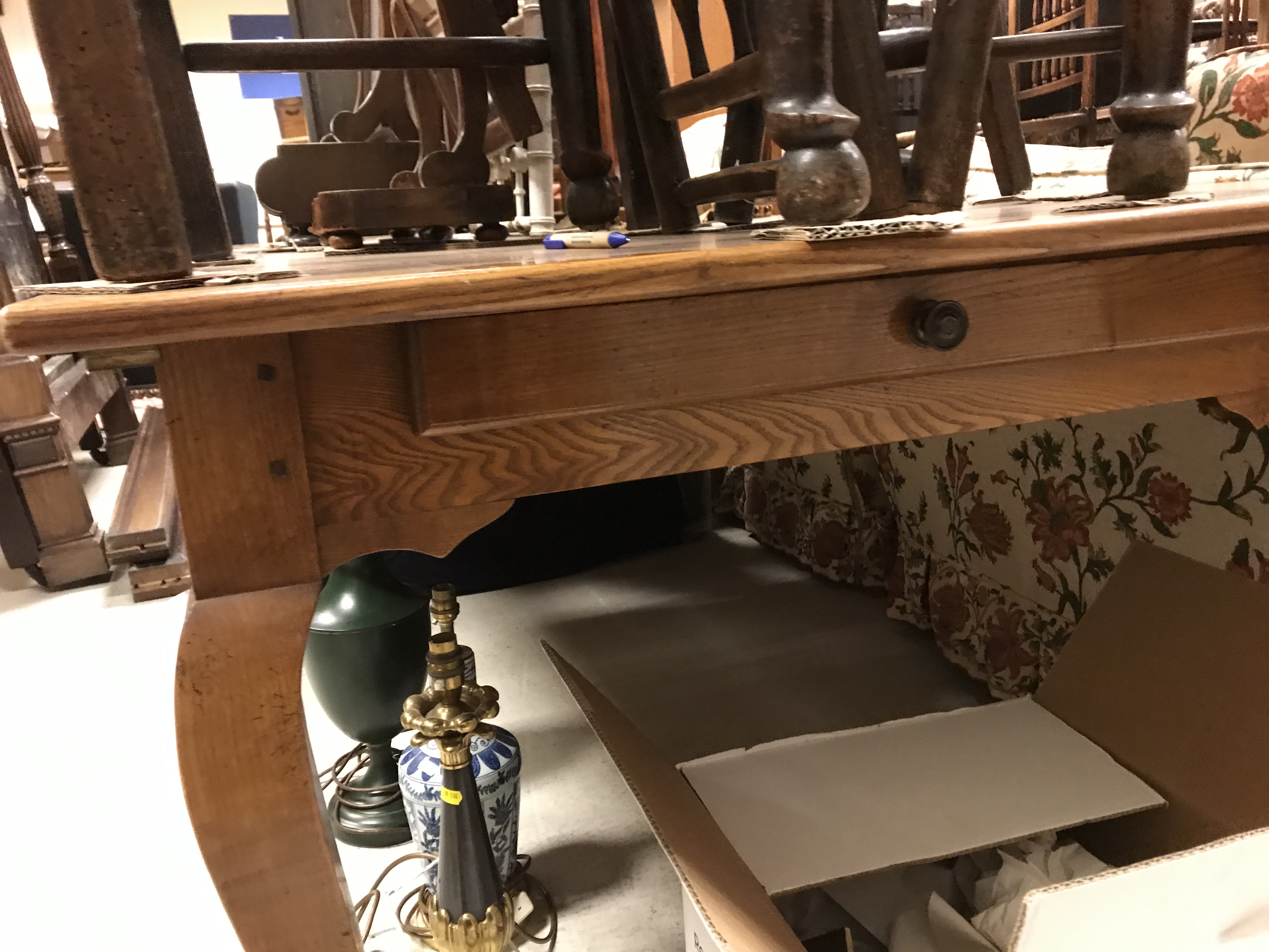 A modern oak farmhouse style kitchen table in the French manner attributed to I and JL Brown of - Image 8 of 16