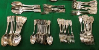 A collection of silver plated cutlery including "Fiddle and Shell" pattern by George Richmond