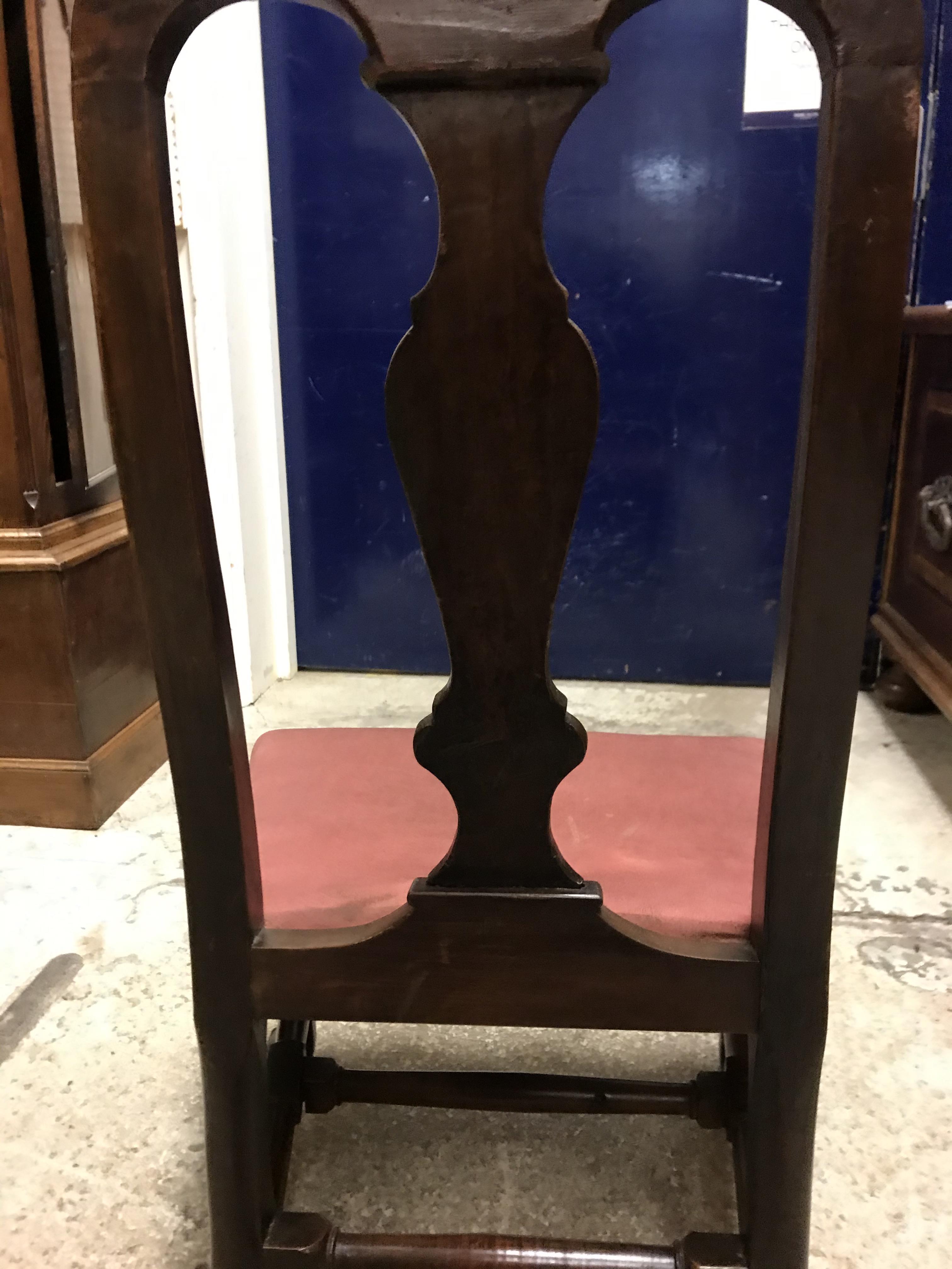 A pair of 18th Century walnut framed low chairs with scroll carved top rail and vase shaped back - Image 44 of 51