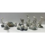 A collection of Lladro figurines to include four individual "Geese", "Hare with butterfly",