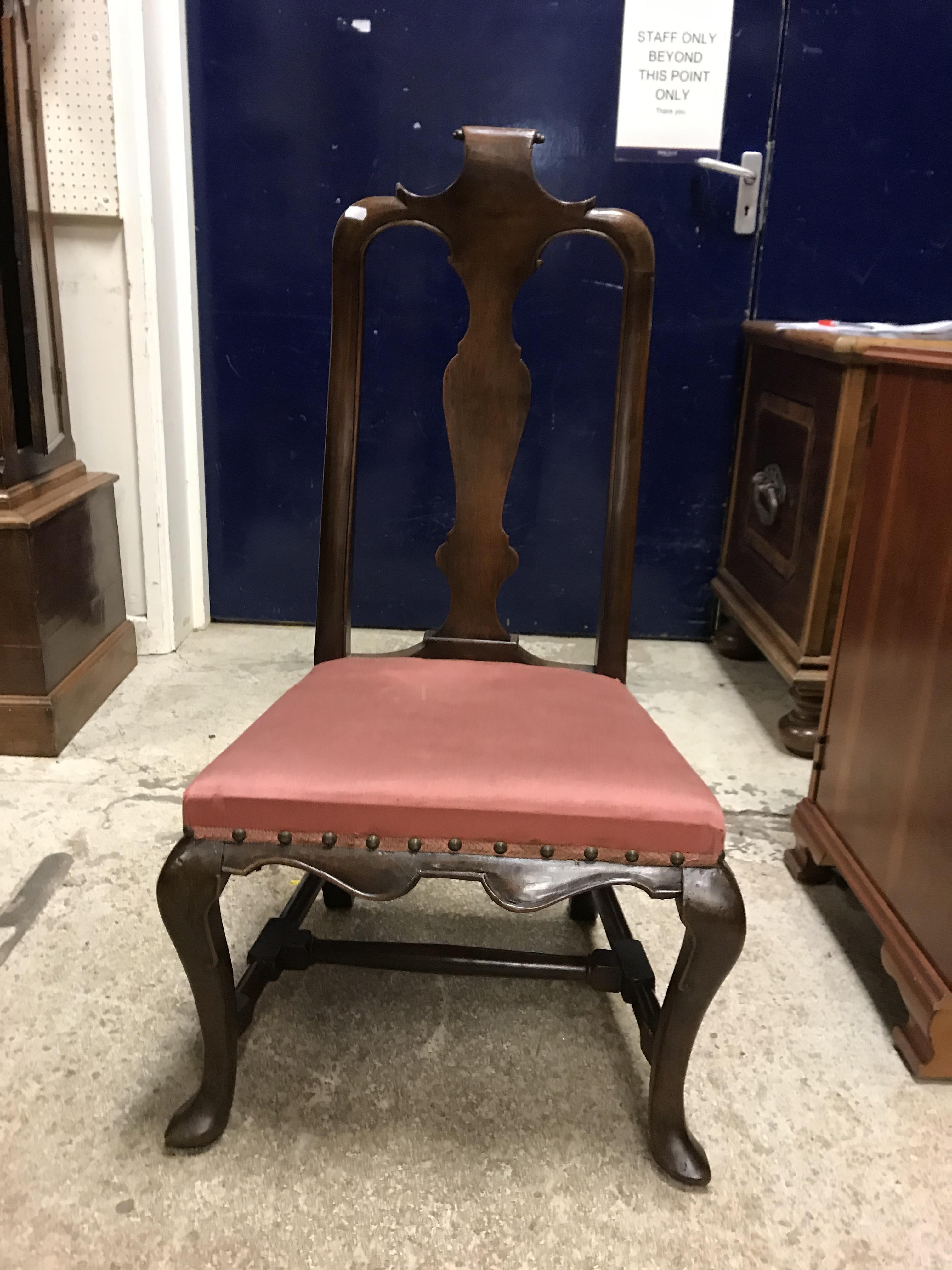 A pair of 18th Century walnut framed low chairs with scroll carved top rail and vase shaped back - Image 31 of 51