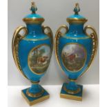 A pair of Vicrorian Minton bleu celeste ground vases in the Classical style,