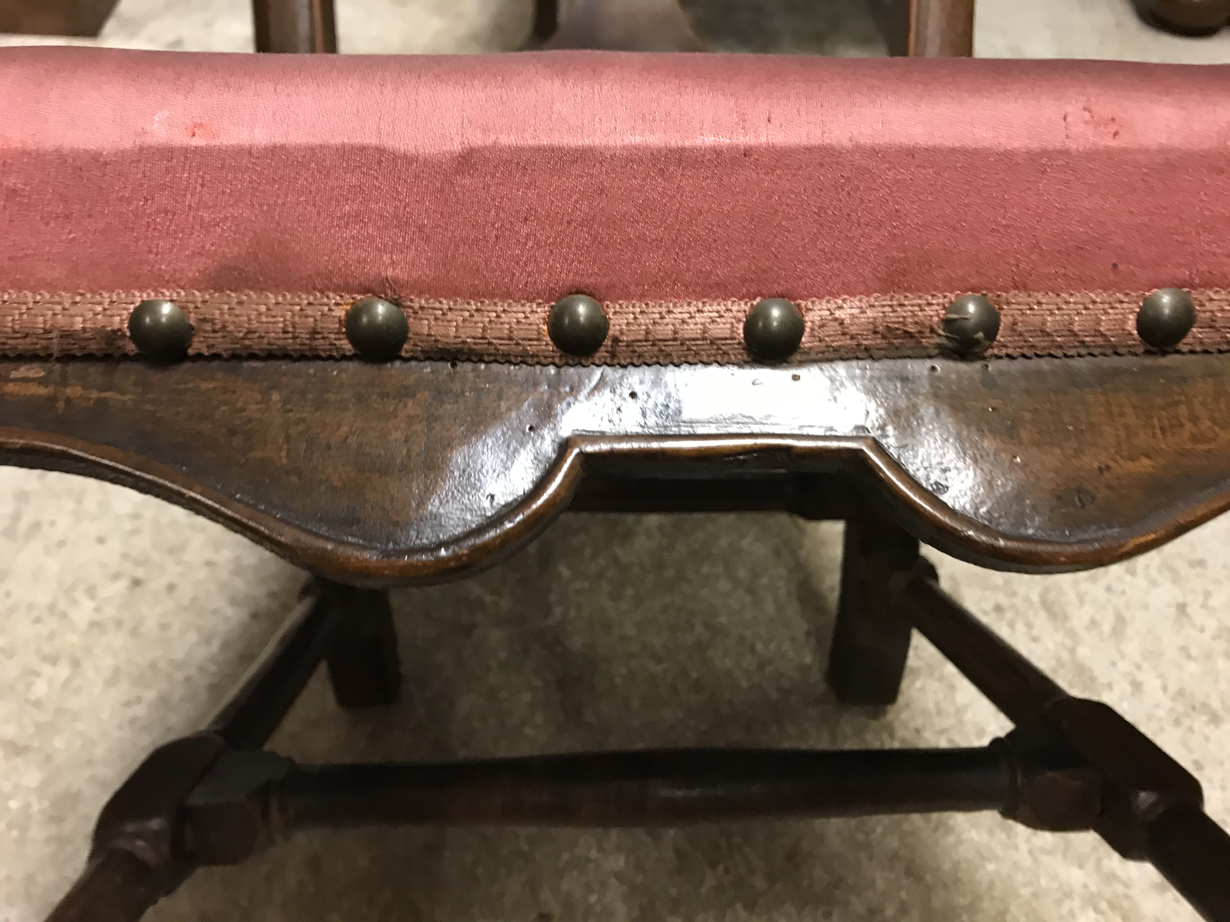 A pair of 18th Century walnut framed low chairs with scroll carved top rail and vase shaped back - Image 9 of 51