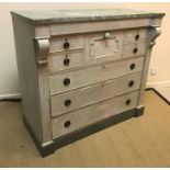 A 19th Century painted bonnet chest with later painted decoration,