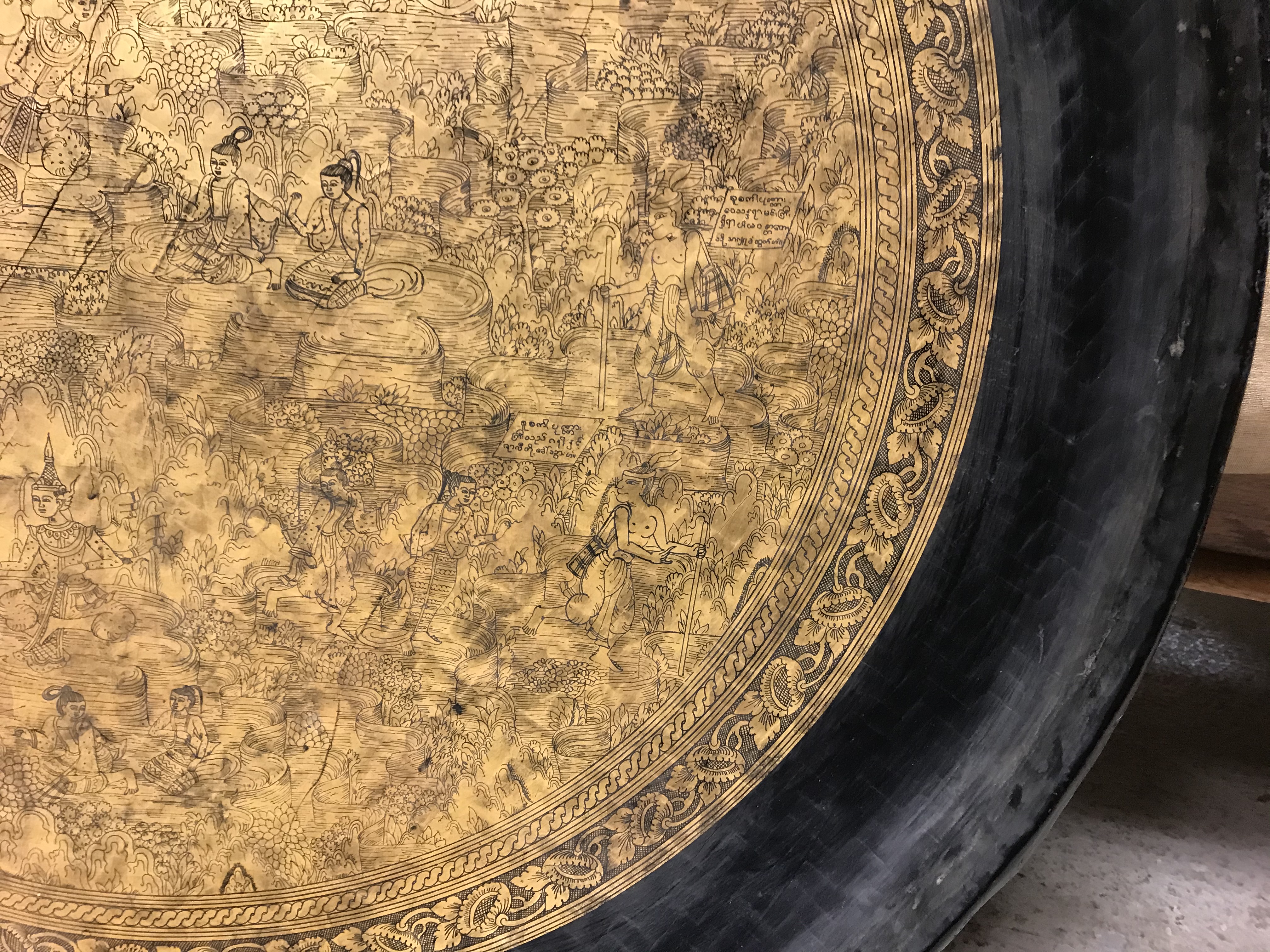 A modern Indonesian circular lacquered and gilt-decorated raffia tray of large proportions, - Image 12 of 18