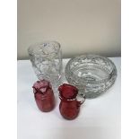 A collection of various cut glass ware to include two fruit bowls one Brierley, two jugs,