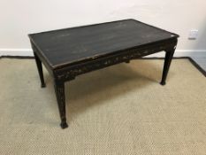 A Chinese black lacquered and gilt decorated coffee table (lacquer very cracked and gilding worn),