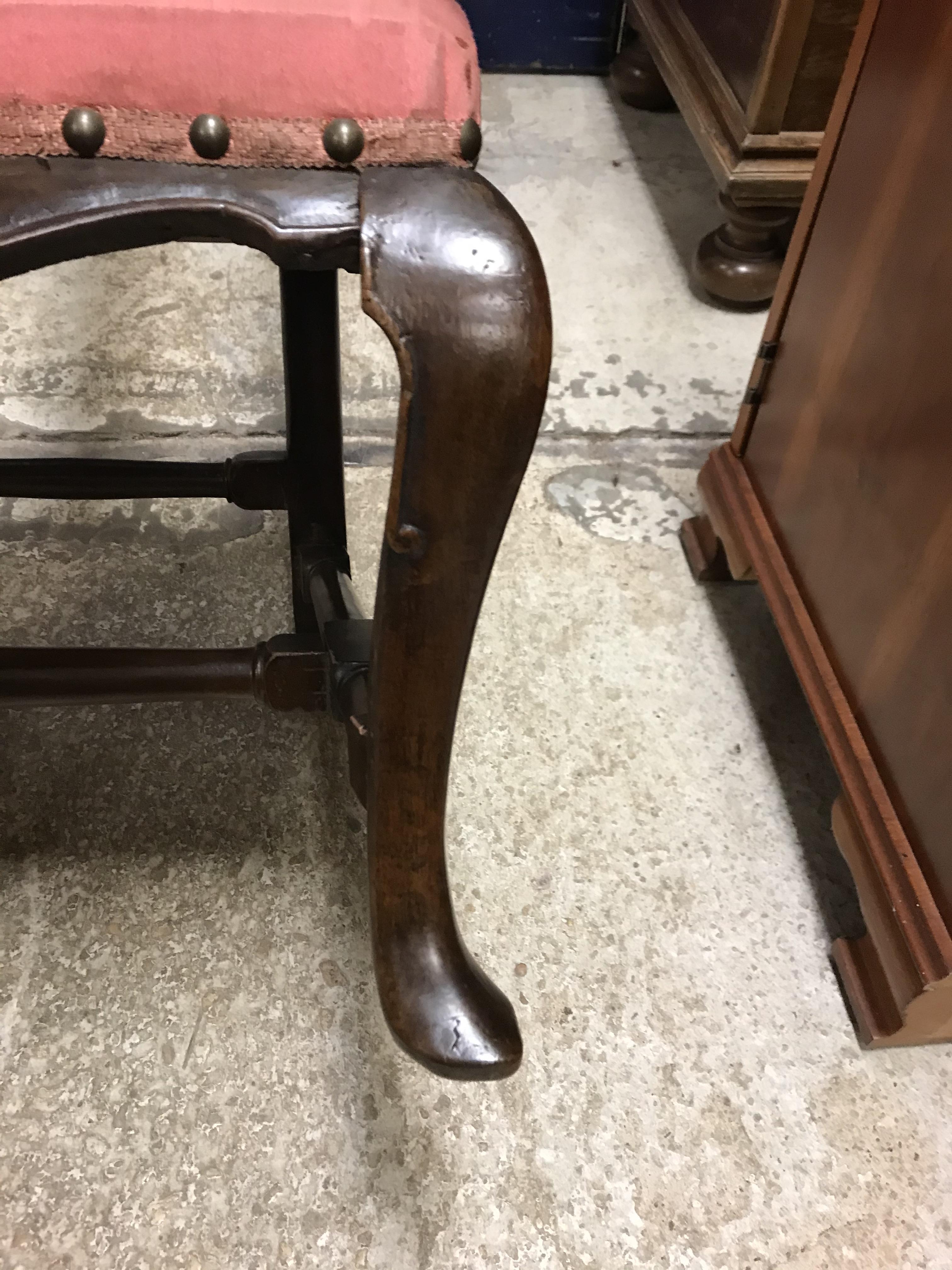 A pair of 18th Century walnut framed low chairs with scroll carved top rail and vase shaped back - Image 37 of 51