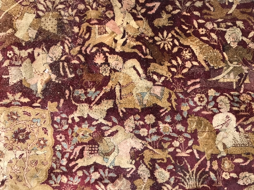 An early 20th Century Agra North India carpet with centre medallion on a wine-coloured ground, - Image 42 of 103