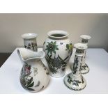A collection of Portmerion botanic garden china to include salad bowls, vases, pair of candlesticks,