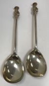 A pair of Victorian silver seal top Apostle spoons in the 17th Century manner with plain bowls (by