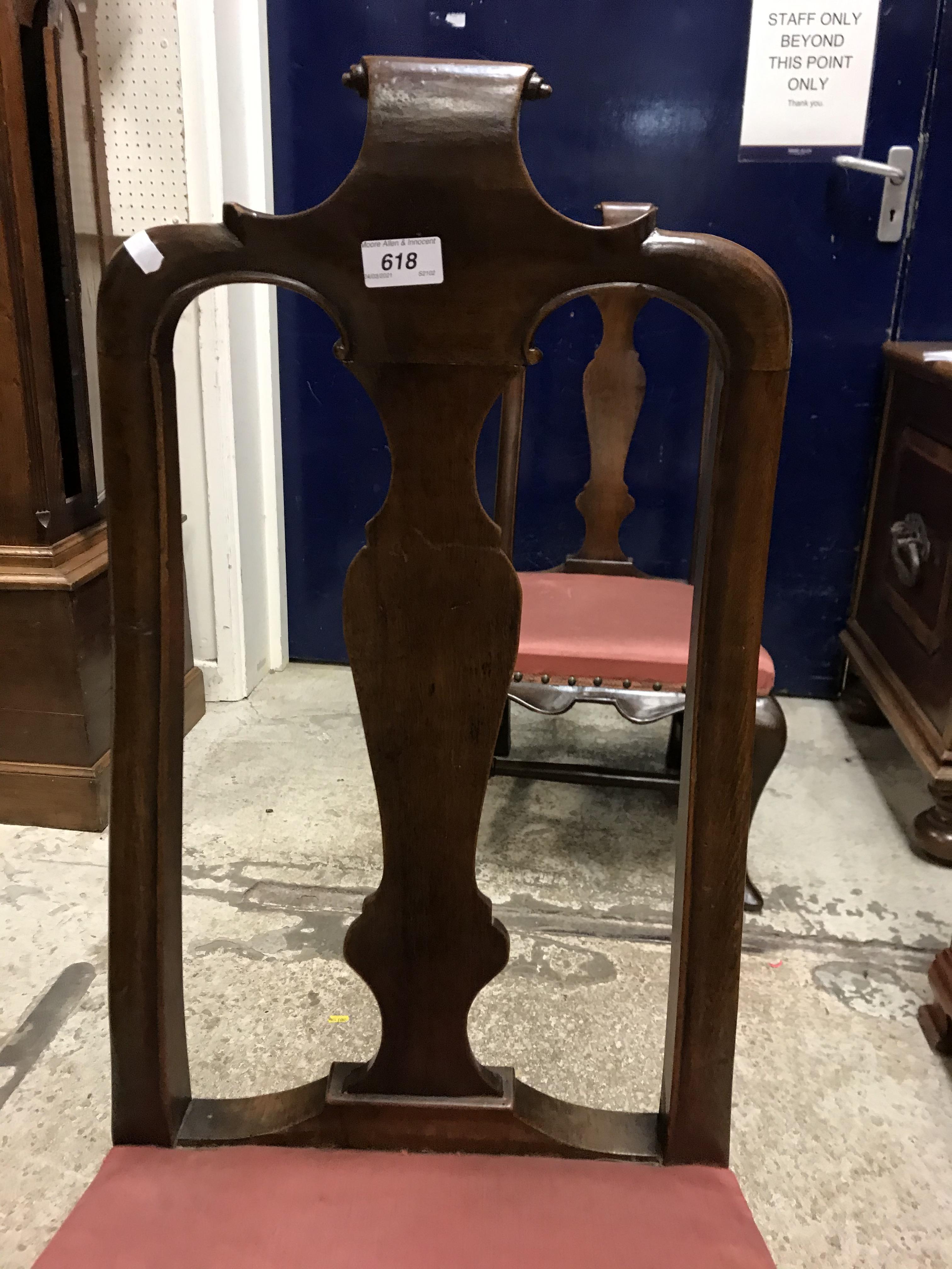 A pair of 18th Century walnut framed low chairs with scroll carved top rail and vase shaped back - Image 5 of 51