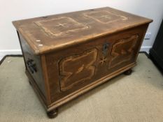 An oak and parquetry-inlaid coffer in the 17th Century style,