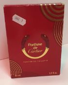 A cartier panthere 50ml parfum de toilette in a red hinged faux leather case and outer card box