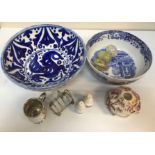 Two boxes of assorted decorative china wares and glassware to include vases,