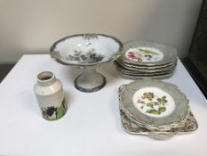 A collection of ceramics to include a 19th Century hand painted dessert set comprising six