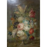 EARLY 20TH CENTURY ENGLISH SCHOOL IN THE DUTCH MANNER "Flowers in a vase", oil on board,