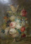 EARLY 20TH CENTURY ENGLISH SCHOOL IN THE DUTCH MANNER "Flowers in a vase", oil on board,