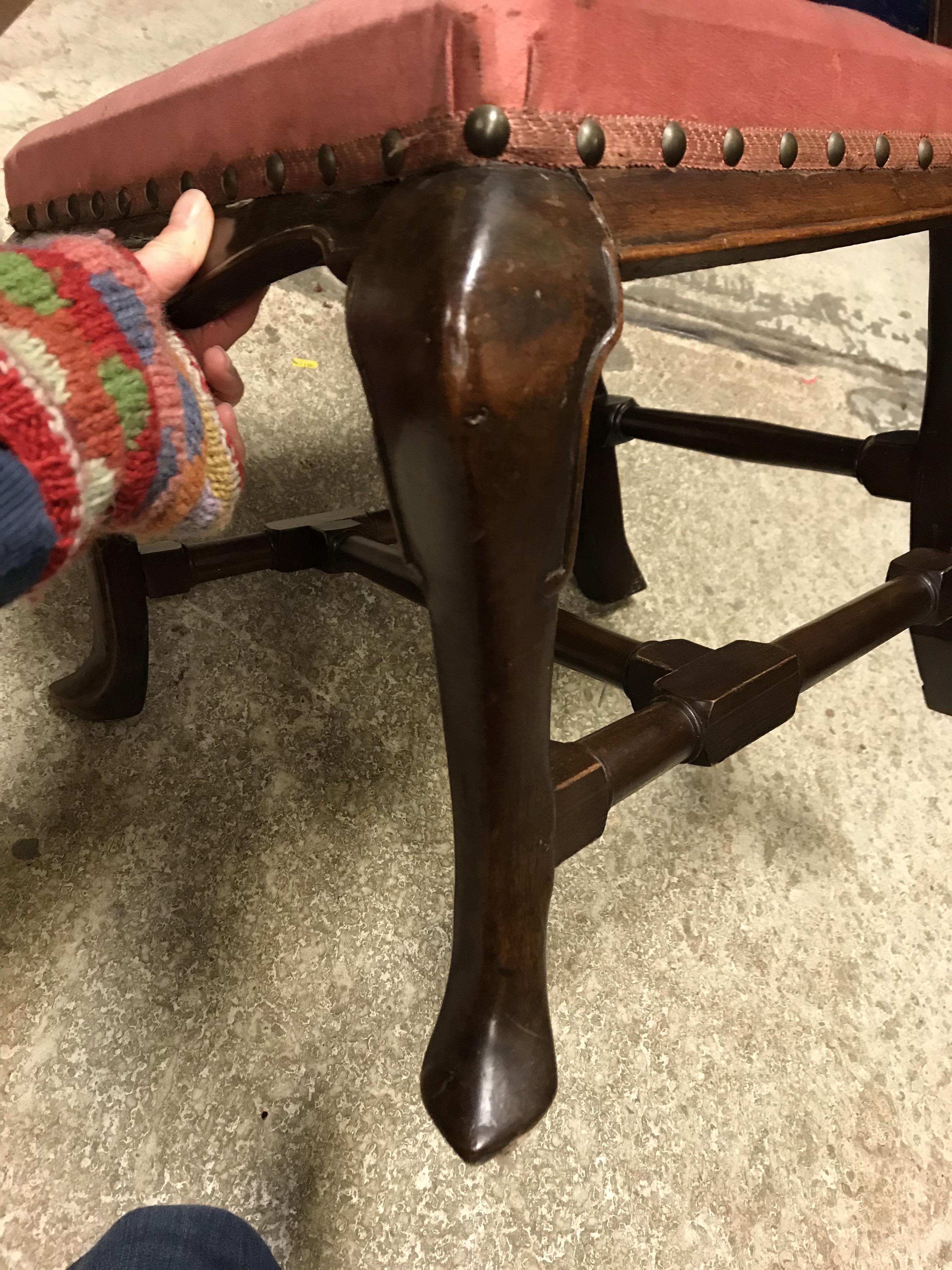 A pair of 18th Century walnut framed low chairs with scroll carved top rail and vase shaped back - Image 38 of 51