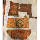 Six various vintage Turkish Ushak carpet fragments