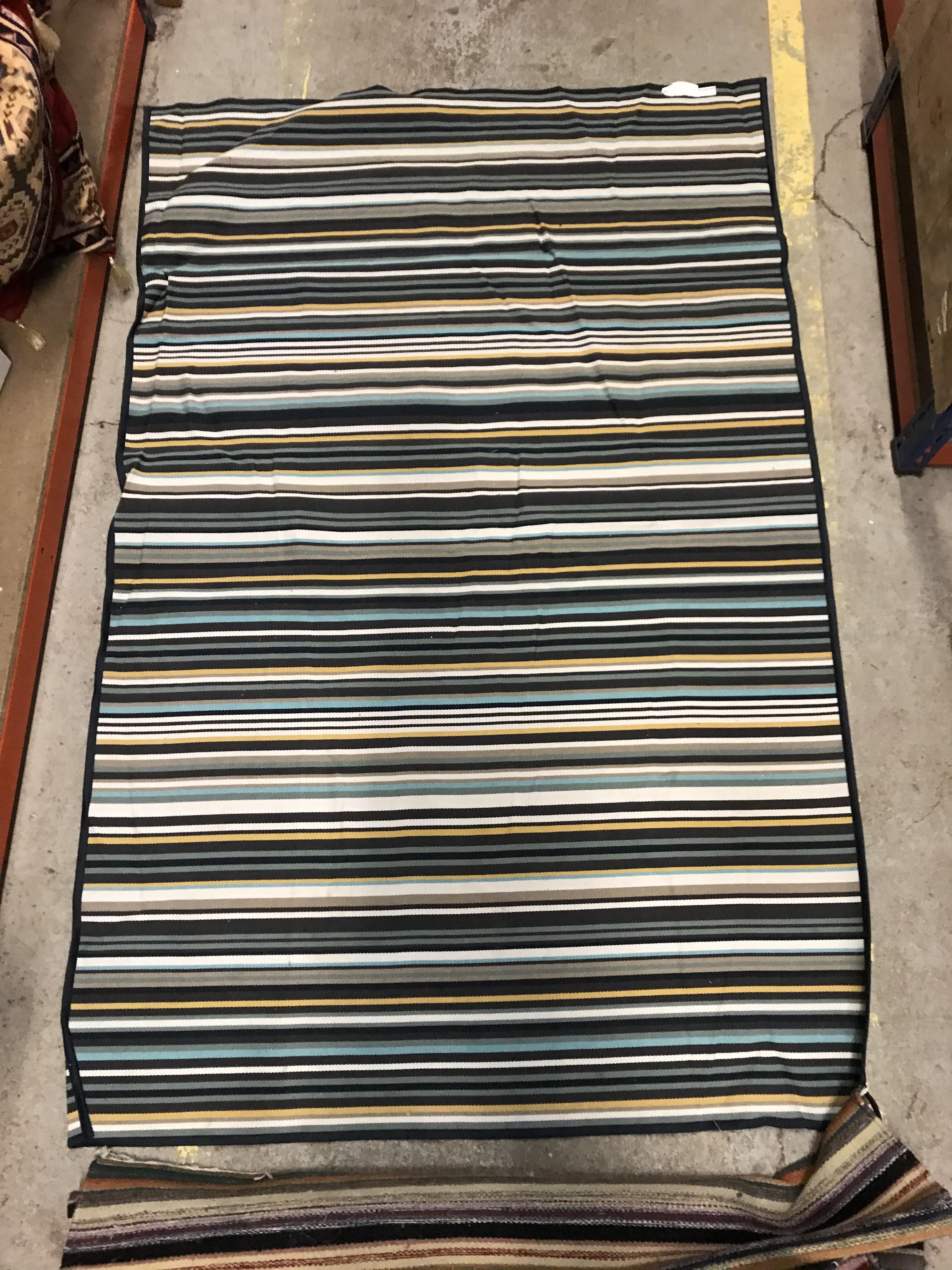 A multicoloured striped Kelim rug, approx 186 cm x 123 cm, together with a modern IKEA blue, - Image 2 of 2