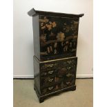 A 20th Century green lacquered and chinoiserie decorated cocktail cabinet in the Georgian style,