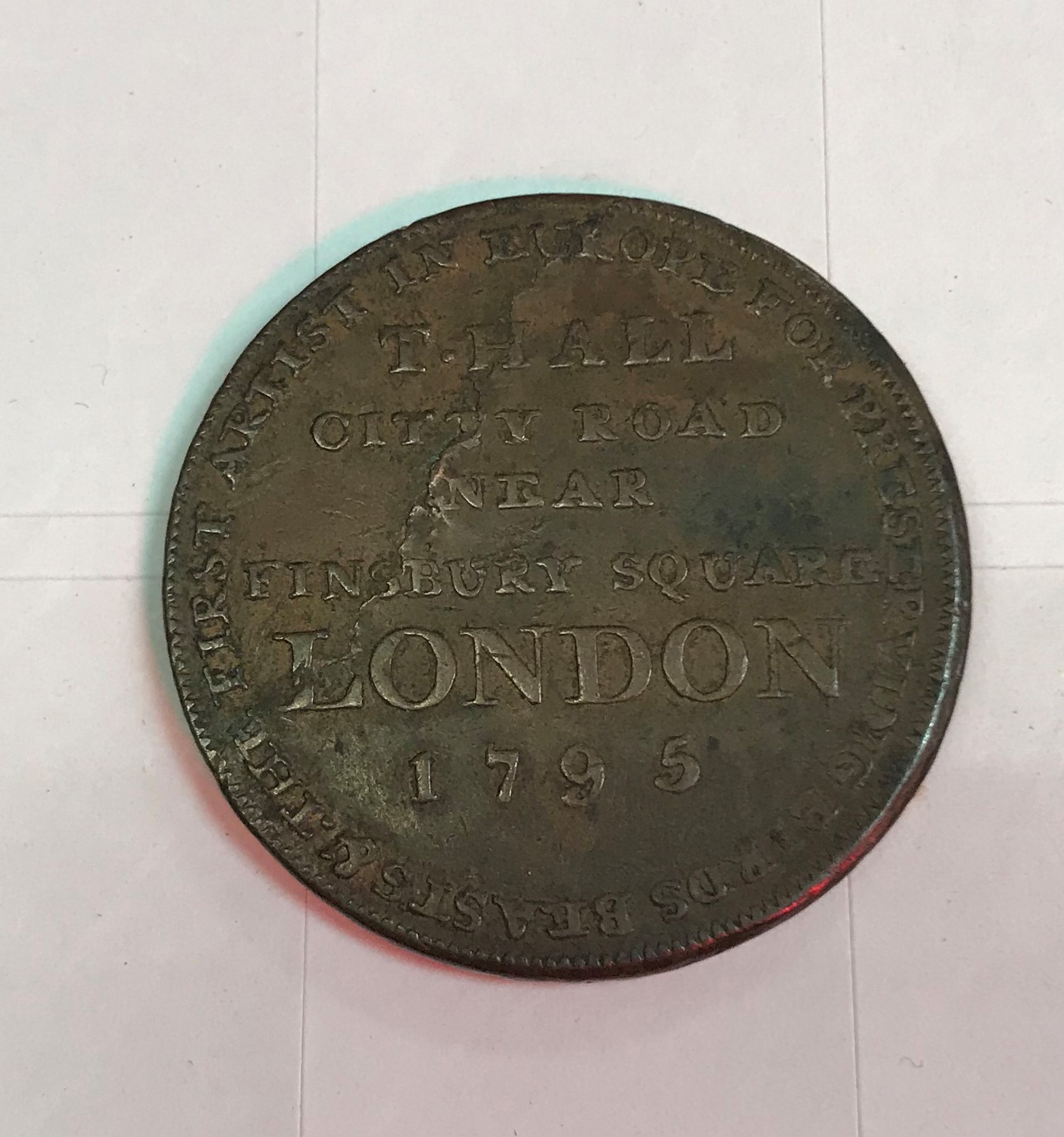 A copper token by William Lutwyche - pen