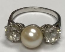 A white gold mounted (un-marked) pearl a