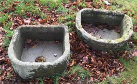 Two natural stone D end troughs