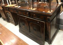 A Victorian burr oak twin pedestal sideboard in the Aesthetic taste,