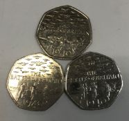 A collection of 50p pieces including "15