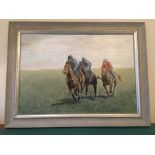 "The Gallops" Race horses training on Lambourne Downs. 50 x 38 cms.