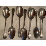 Set of 7 (2 designs) silver hallmarked tea spoons Donated by ANON