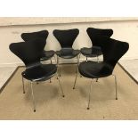 A set of five circa 2001 Fritz Hansen "Butterfly" black painted and chrome framed standard chairs
