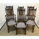 A set of early 20th Century oak dining chairs in the Carolean style,